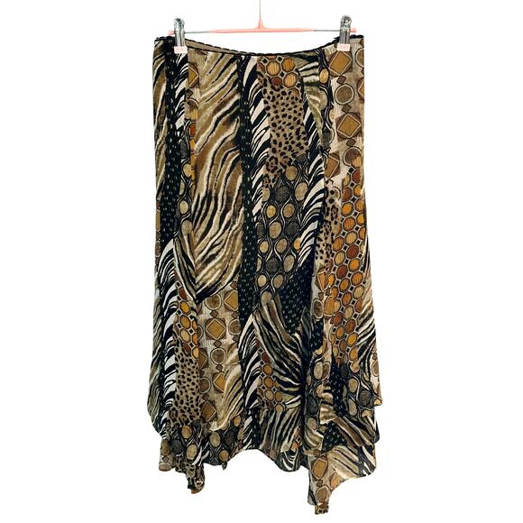 Vintage Chico’s Mixed Animal Print Silk Asymmetrical Skirt – Size 1X - Picture 1 of 3